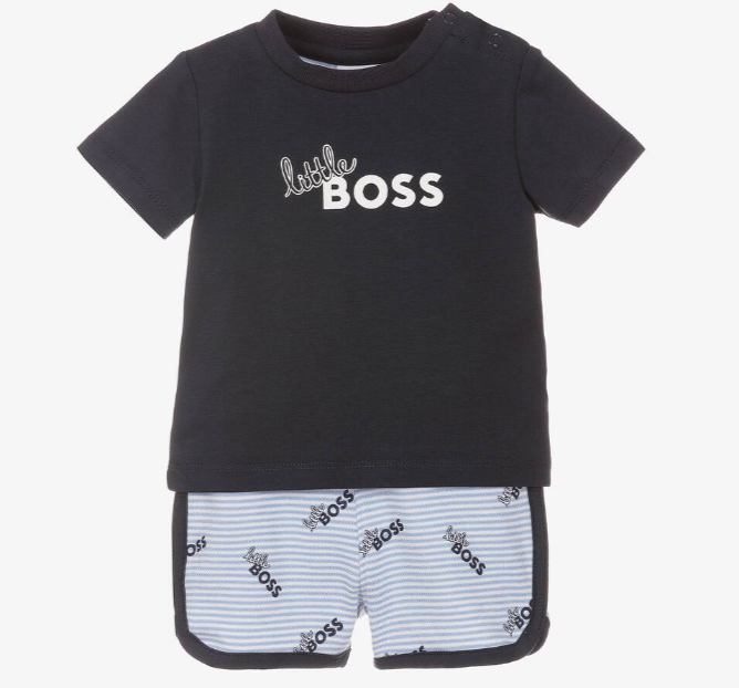 HUGO BOSS Baby Boys Blue Logo Cotton Shorts Set