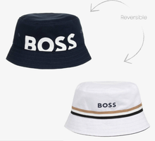 Load image into Gallery viewer, HUGO BOSS Boys Navy Blue &amp; White Reversible Hat
