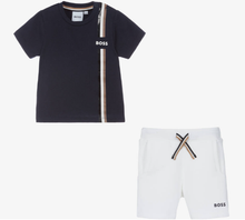 Load image into Gallery viewer, HUGO BOSS Boys Navy Blue &amp; White Cotton Shorts Set
