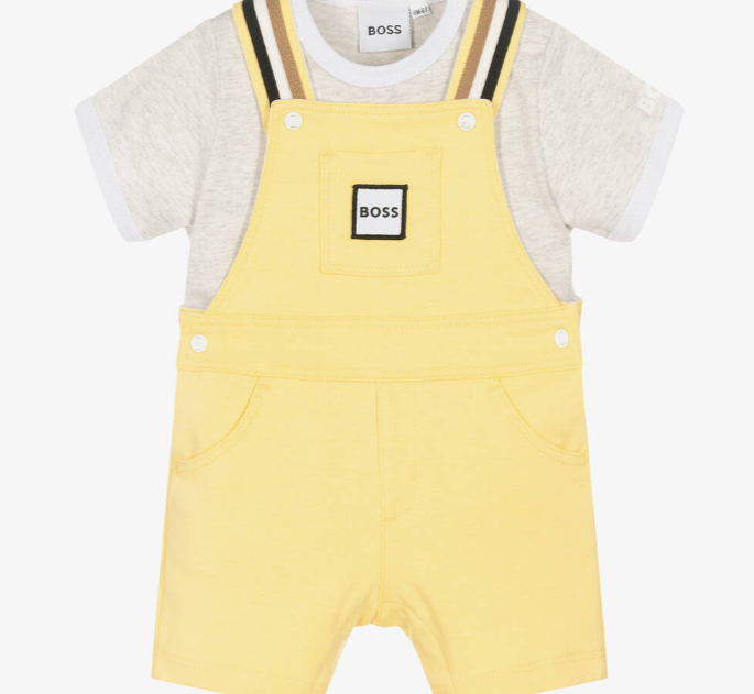 HUGO BOSS Baby Boys Yellow Dungaree Shorts Set