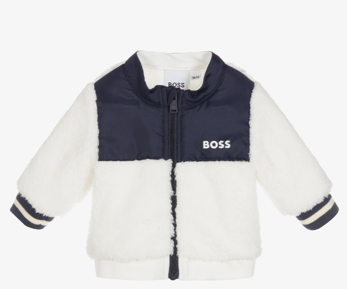 HUGO BOSS Ivory Faux Fur Zip-Up Baby Top