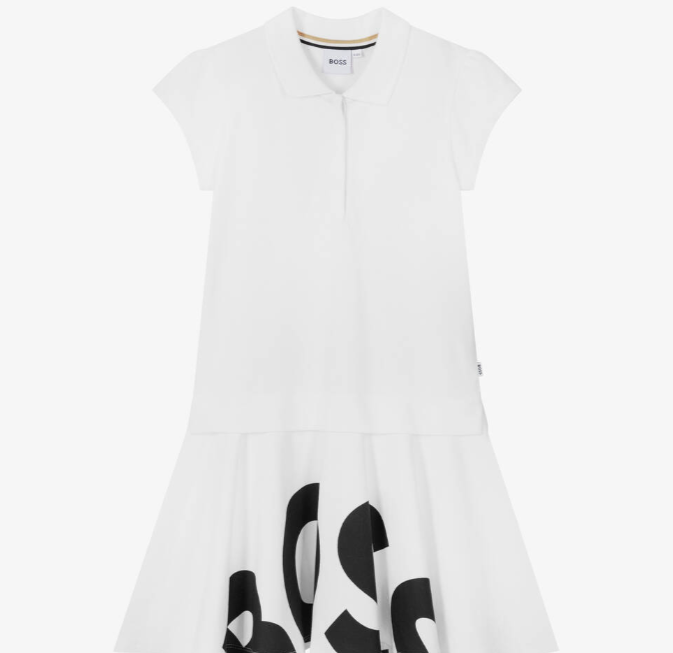 HUGO BOSS Girls White Cotton Piqué Polo Dress