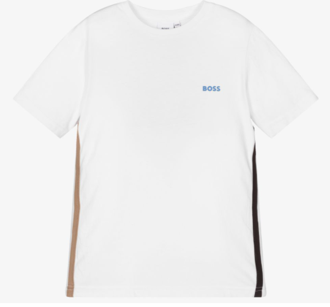 HUGO BOSS Boys White Cotton Logo T-Shirt