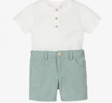 Load image into Gallery viewer, PAZ RODRIGUEZ Boys Mint Cotton Shorts Set
