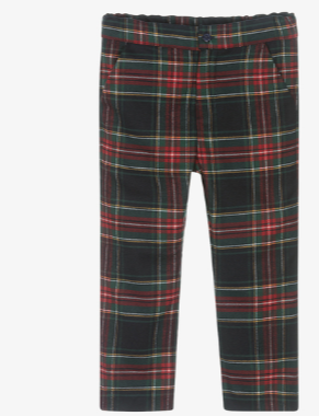 PATACHOU Boys Navy Blue Tartan Trousers