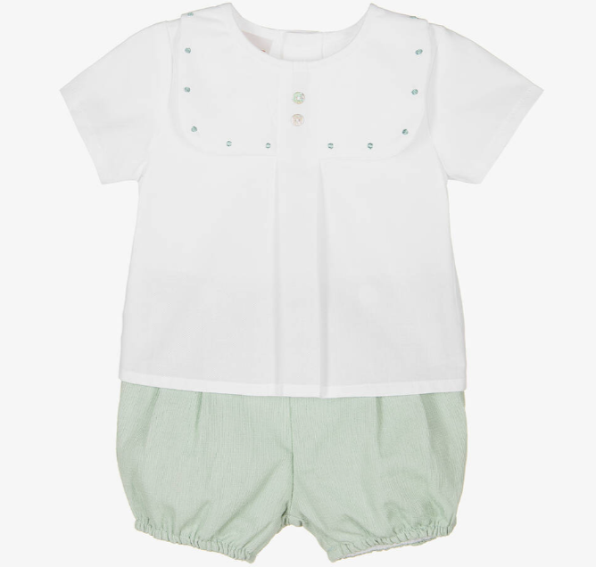 PAZ RODRIGUEZ Baby Boys White & Green Shorts Set