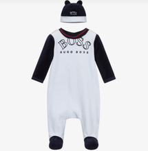 Load image into Gallery viewer, Hugo Boss Blue Babygrow &amp; Hat Gift Set
