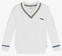 Load image into Gallery viewer, HUGO BOSS Boys White Cotton Logo Sweater
