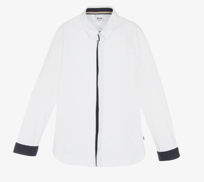 HUGO BOSS Boys White Cotton Logo Shirt