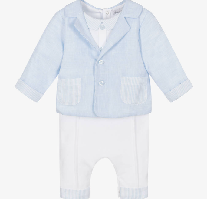 PATACHOU Boys Blue Cotton & Linen Romper