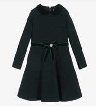 Load image into Gallery viewer, Patachou Dark Green Dress with Velvet Bow
