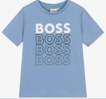 Load image into Gallery viewer, HUGO BOSS Boys Light Blue Gradient Logo Cotton T-Shirt
