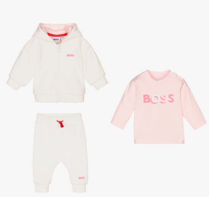 HUGO BOSS Girls Ivory & Pink Trouser Set