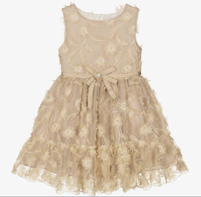 PATACHOU Girls Gold Floral Tulle Dress