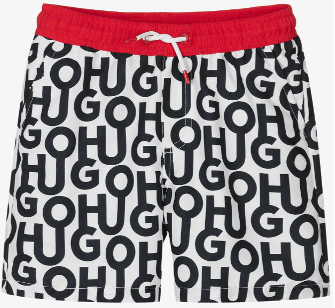 HUGO Boys Black & White Logo Swim Shorts