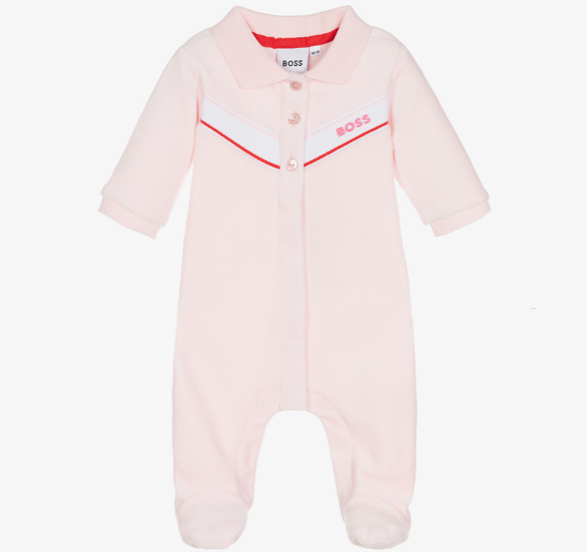 HUGO BOSS Pink Velour Polo Babygrow