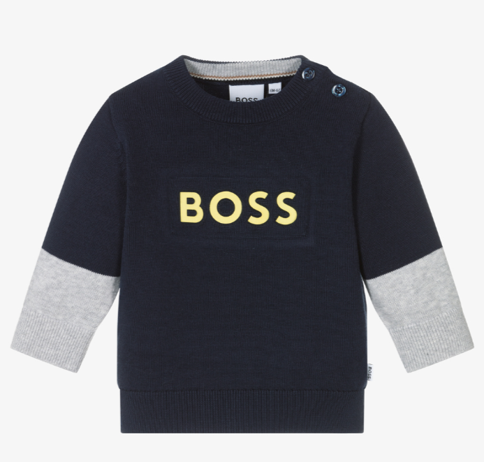 HUGO BOSS Boys Navy Blue Cotton Sweater