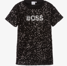 Load image into Gallery viewer, HUGO BOSS Girls Black Sequin Logo Dress
