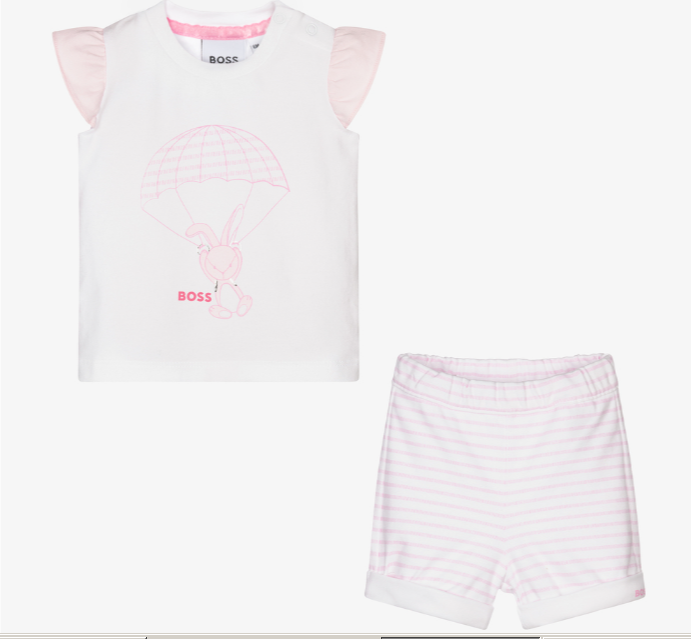 HUGO BOSS Girls White Cotton Shorts Set