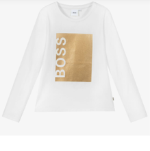 Load image into Gallery viewer, Hugo Boss Girls White Cotton &amp; Gold Top and leggings set
