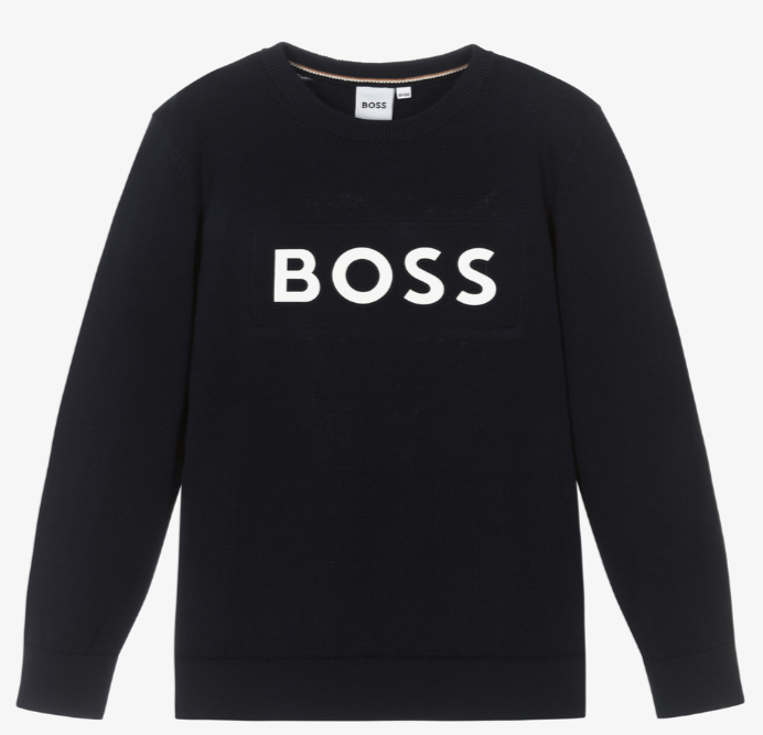 HUGO BOSS Boys Blue Cotton Sweater