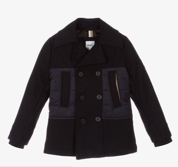 HUGO BOSS Boys Navy Blue Wool Coat