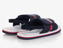 Load image into Gallery viewer, HUGO BOSS navy blue logo sandals
