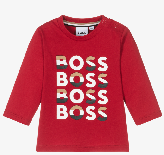 HUGO BOSS Boys Red Cotton Logo Top