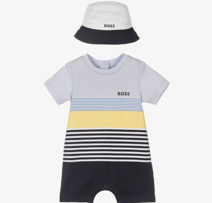 HUGO BOSS Baby Boys Blue Stripe Shortie & Hat Set