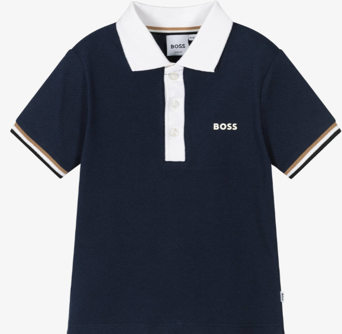 HUGO BOSS Boys Blue Cotton Piqué Logo Polo Shirt