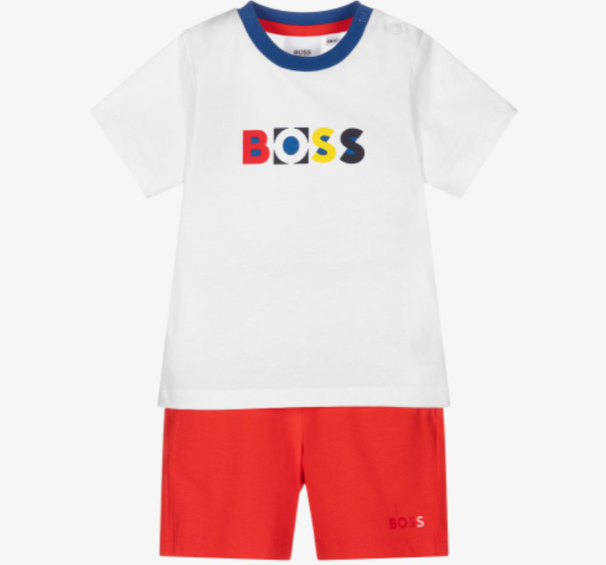 HUGO BOSS White & Red Logo Shorts Set