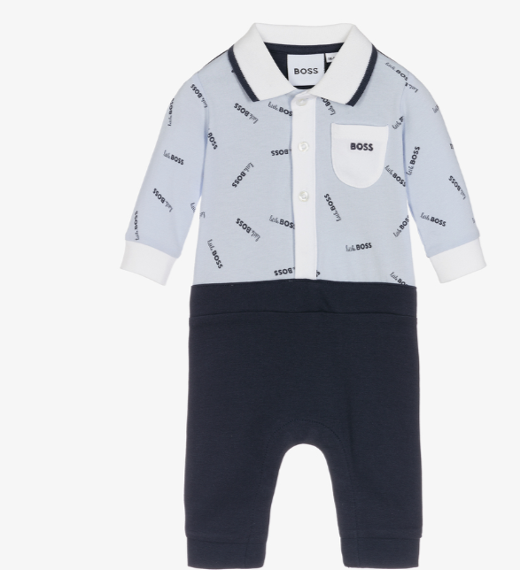 HUGO BOSS Boys Blue Cotton Babysuit