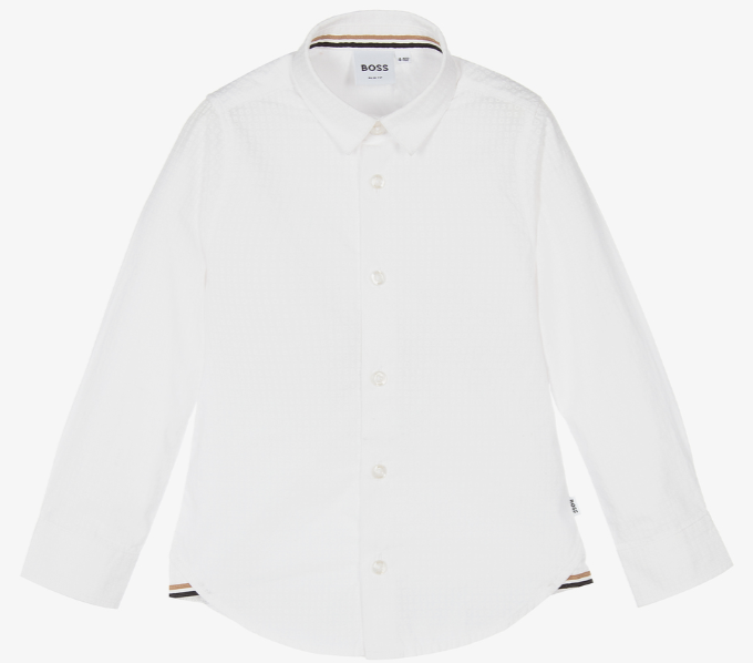 HUGO BOSS Boys White Cotton Logo Shirt