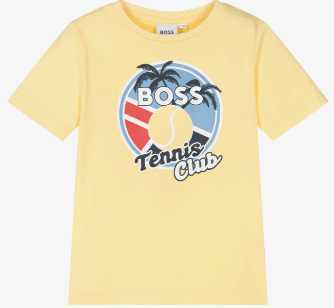 HUGO BOSS Boys Yellow Cotton Logo T-Shirt