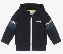 Load image into Gallery viewer, HUGO BOSS Boys Navy Blue Logo Zip-Up Top
