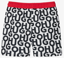 Load image into Gallery viewer, HUGO Boys Black &amp; White Logo Swim Shorts
