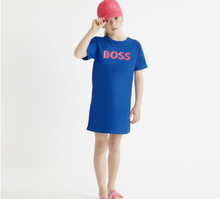 Load image into Gallery viewer, HUGO BOSS Girls Blue Logo T-Shirt Dress
