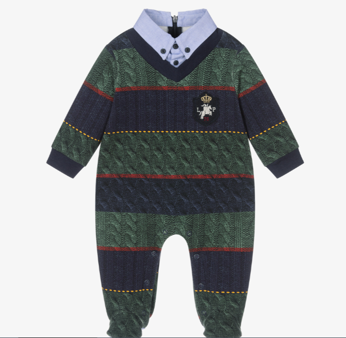 LAPIN HOUSE  Boys Green & Blue Babygrow