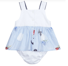 Load image into Gallery viewer, Lapin House Blue &amp; White Striped Romper Dress
