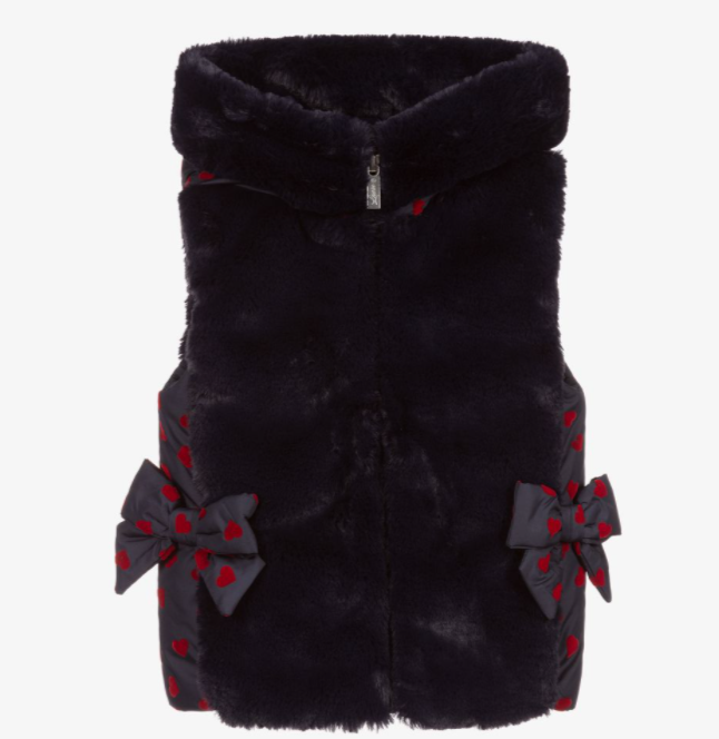 LAPIN HOUSE girls blue fur hodded waistcoat