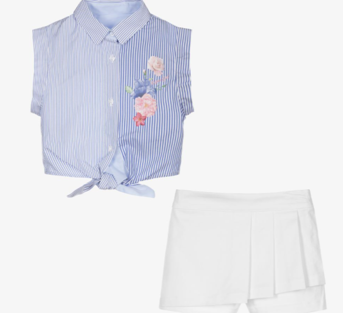 LAPIN HOUSE blue and white cotton shorts set