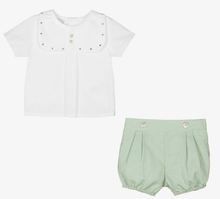 Load image into Gallery viewer, PAZ RODRIGUEZ Baby Boys White &amp; Green Shorts Set
