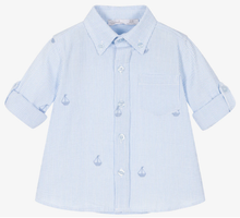 Load image into Gallery viewer, PATACHOU Boys Blue Cotton Stripe Seersucker Shirt
