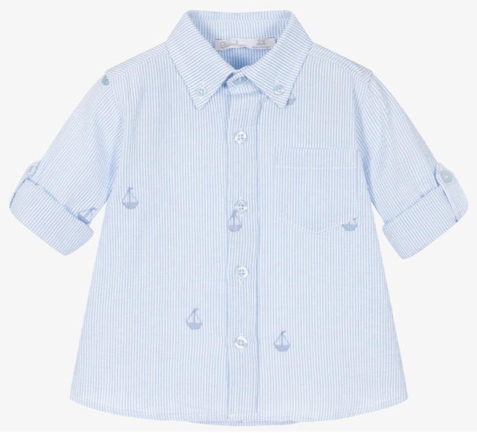 PATACHOU Boys Blue Cotton Stripe Seersucker Shirt