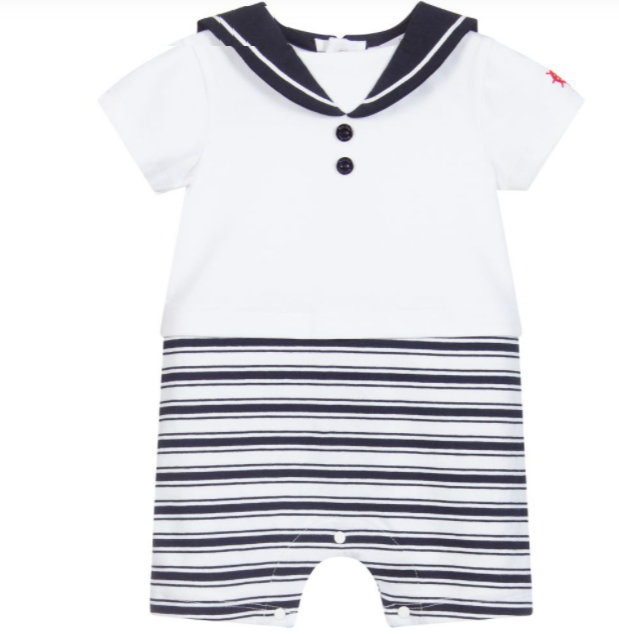 Patachou Baby Boy White & Blue Striped Sailor Shortie