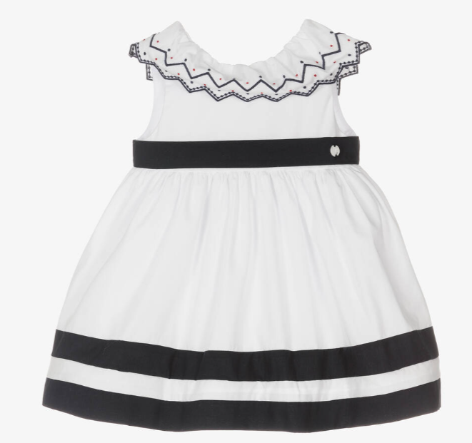 PATACHOU Girls White & Blue Cotton Dress