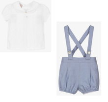 Load image into Gallery viewer, PAZ RODRIGUEZ White &amp; Blue Cotton Shorts Set
