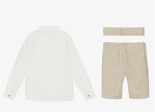 Load image into Gallery viewer, PAZ RODRIGUEZ Boys Beige &amp; White Linen Shorts Set
