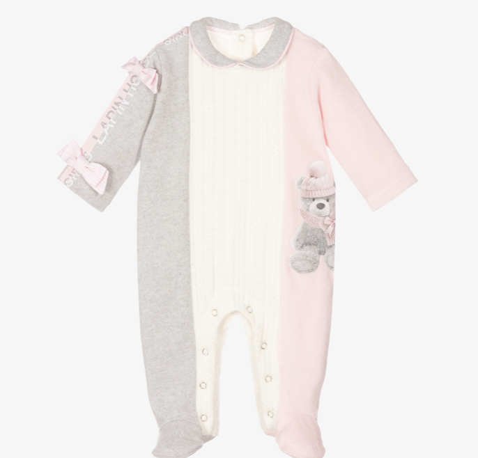 LAPIN HOUSE Pink, Ivory & Grey Babygrow