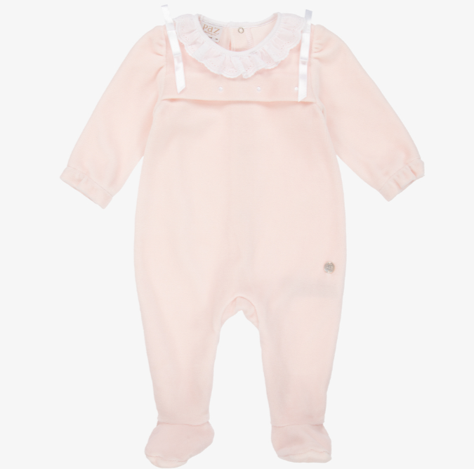 PAZ RODRIGUEZ Girls Pink Velour Babygrow